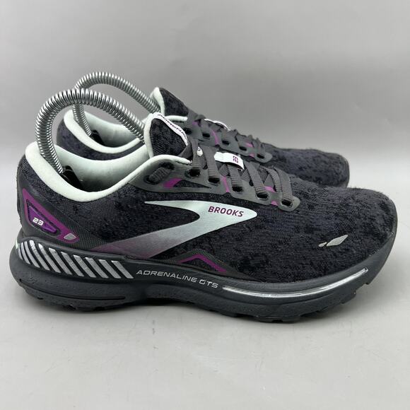 Brooks Adrenaline GTS 23 Running Shoes Women Size 7 B Black Purple Low Sneakers - Picture 1 of 8